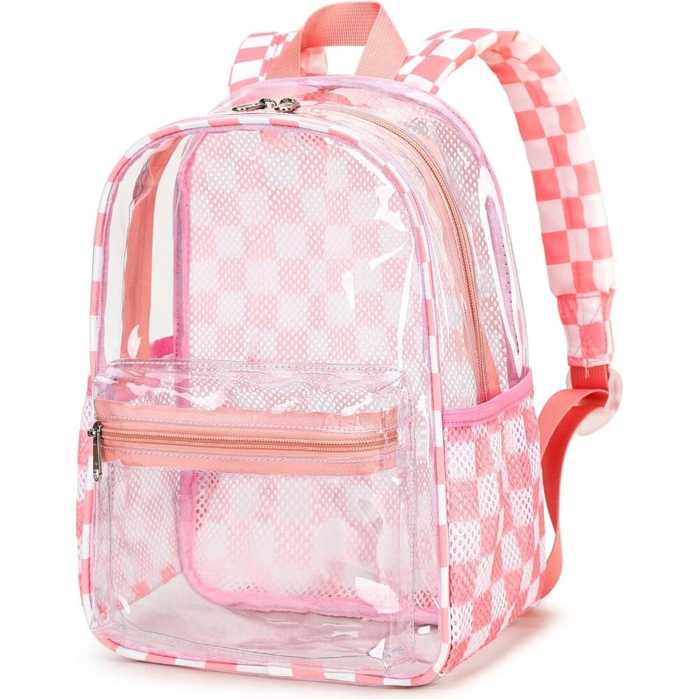 New Beautiful Pink White Clear Small Backpack for Girls, Women's (12x12x6)
